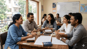 Top English Spoken Classes Near Me in 2026 Interactive group session at english spoken classes near me with students practicing conversation skills.
