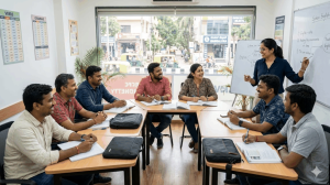 Classroom session for spoken english courses marathahalli bangalore with active student participation.